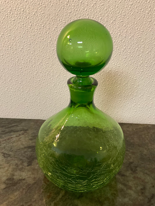 Green Glass Decanter with Glass Lid