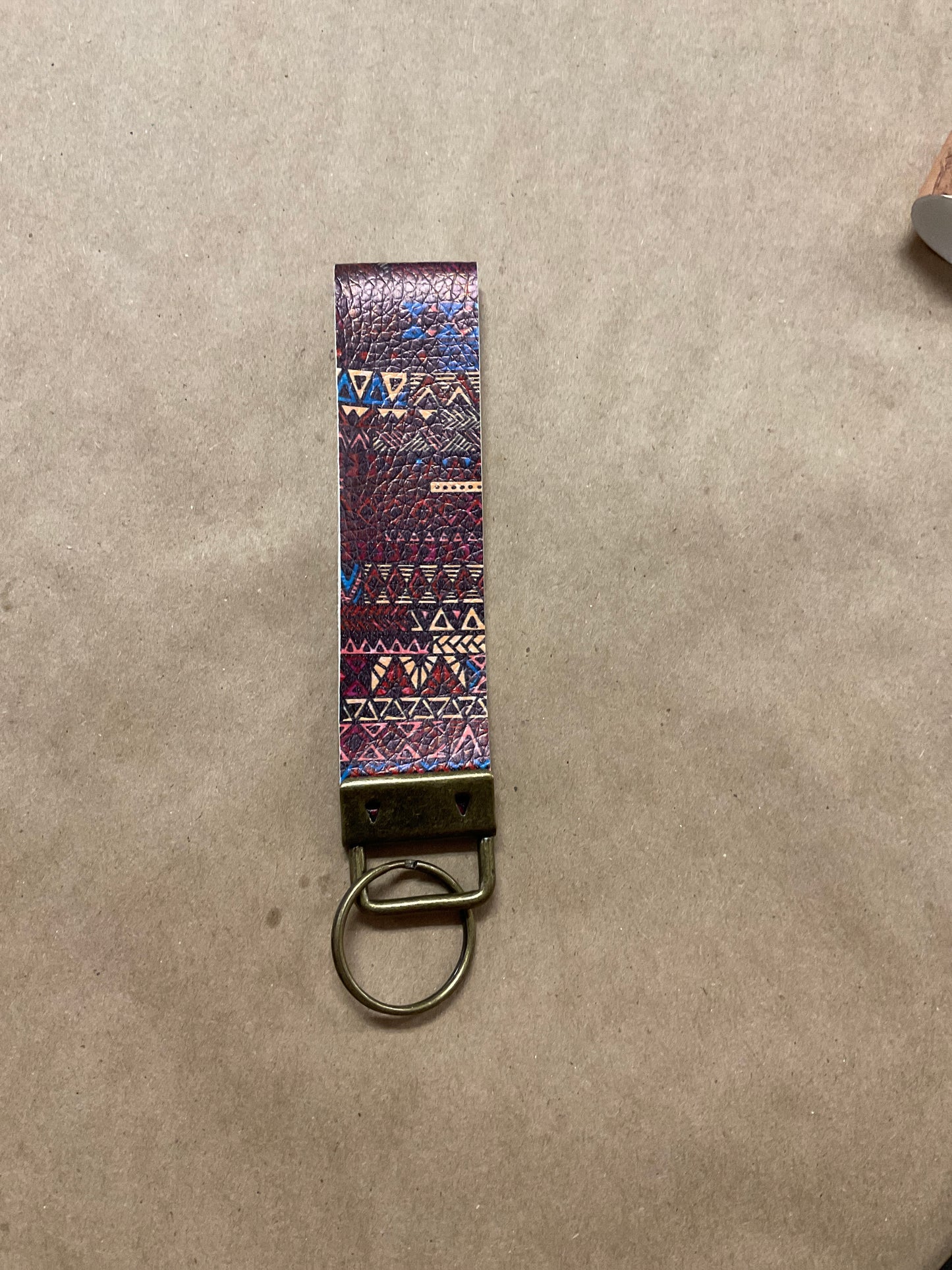 Faux Leather Western Print Wrist Keychain