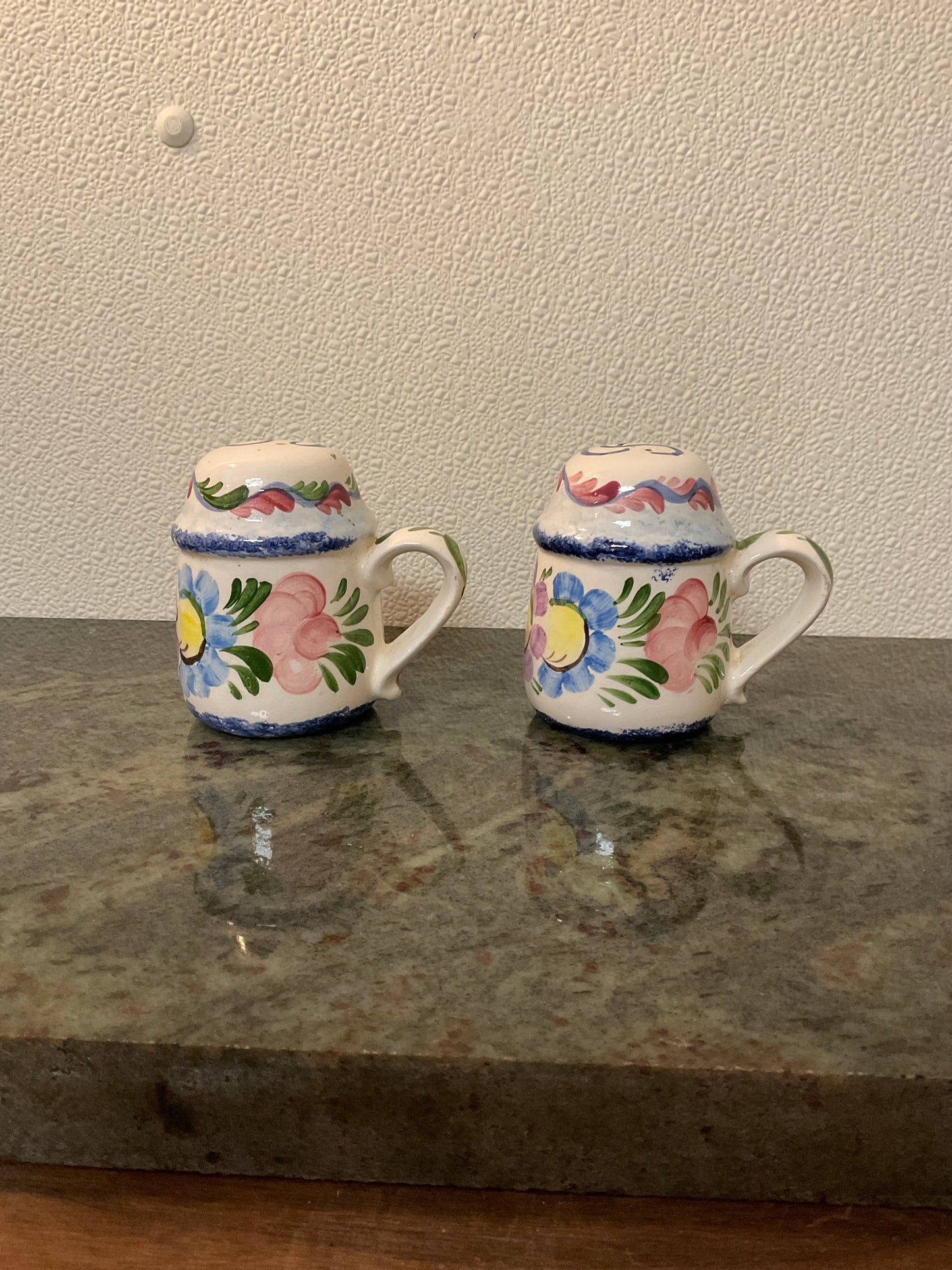 Vintage German Art Pottery Floral Salt and Pepper Shaker “Handgemalt” signed by Widerstrom