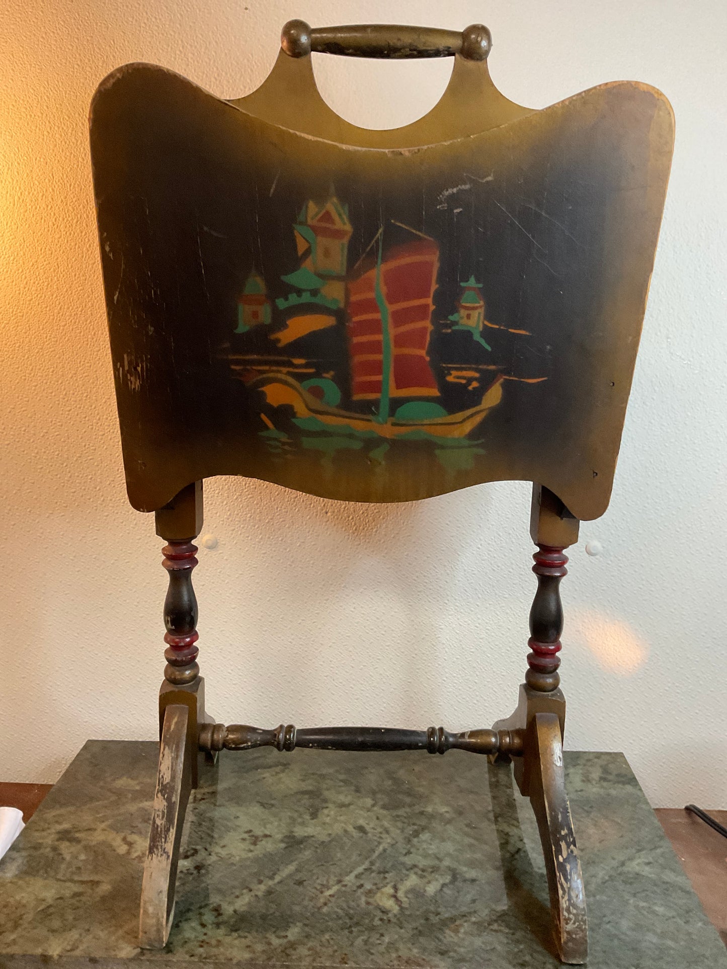 Vintage 1920’s Polychrome Wooden Magazine Rack