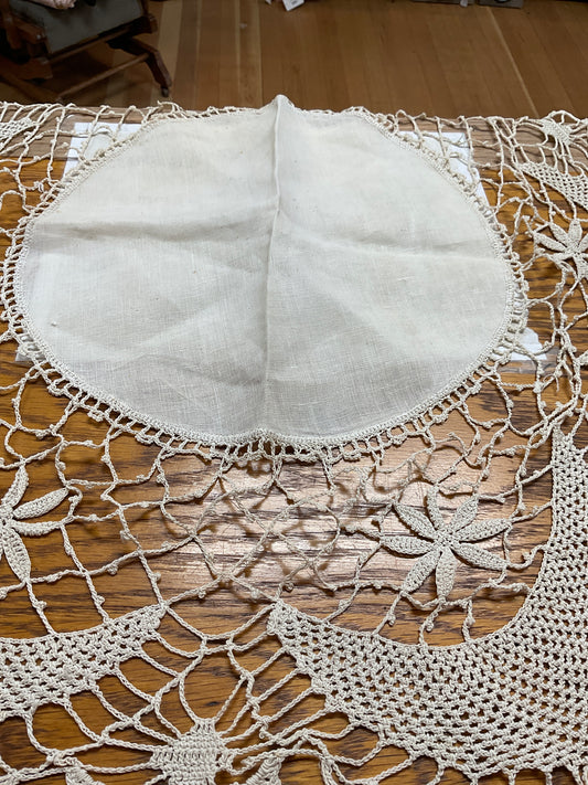 Linen and Crocheted Doily 26”