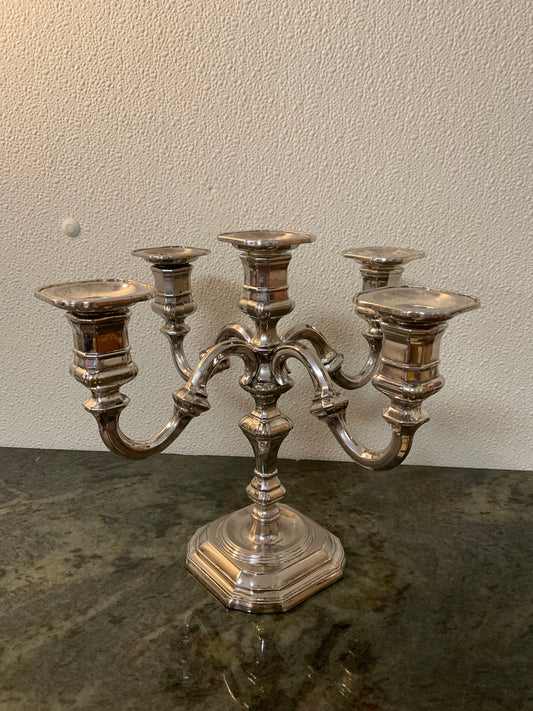 Silver Vintage French Metal 5 Head Candelabra