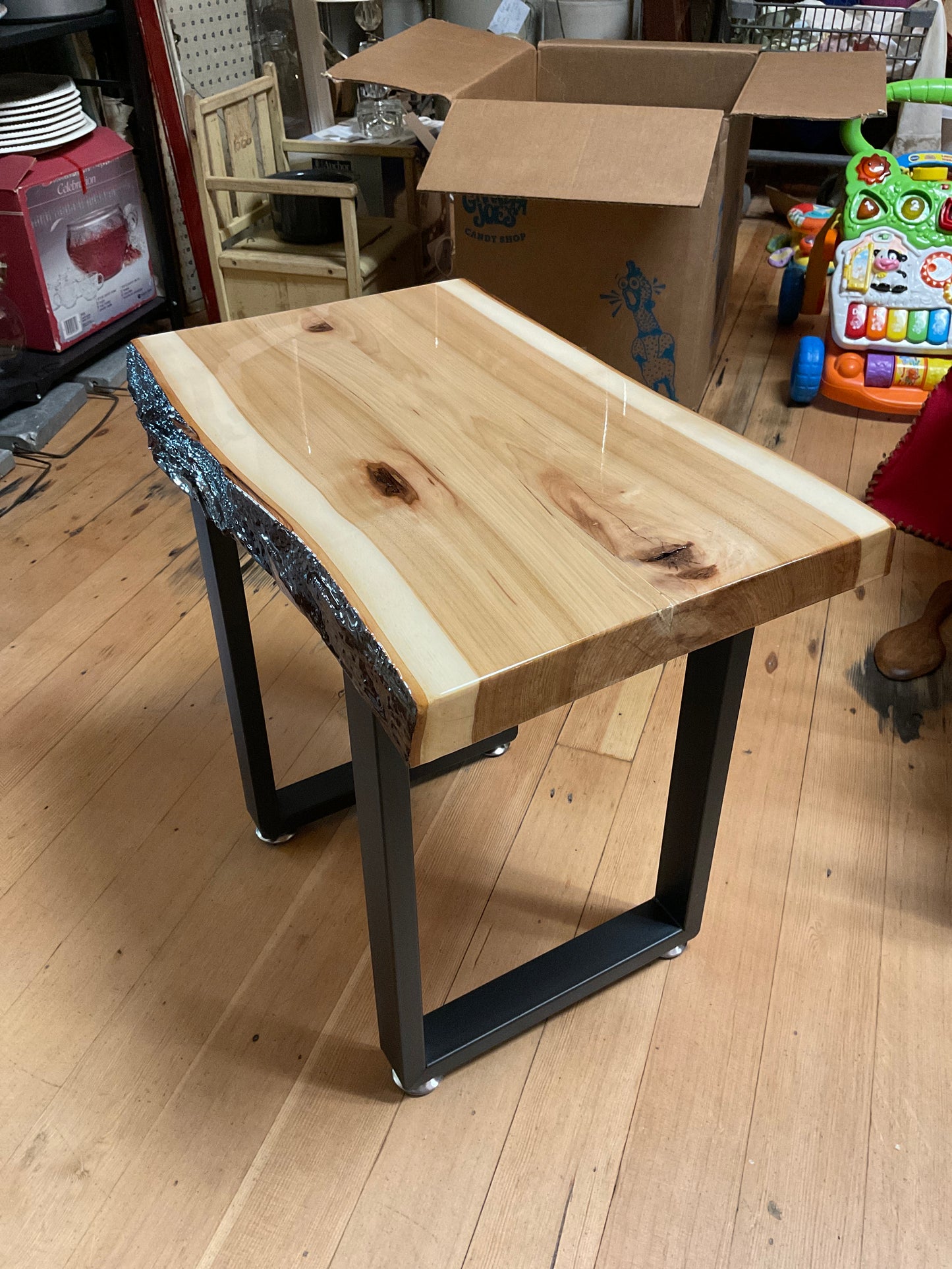 Epoxy Wood End Table With Sturdy Metal Legs
