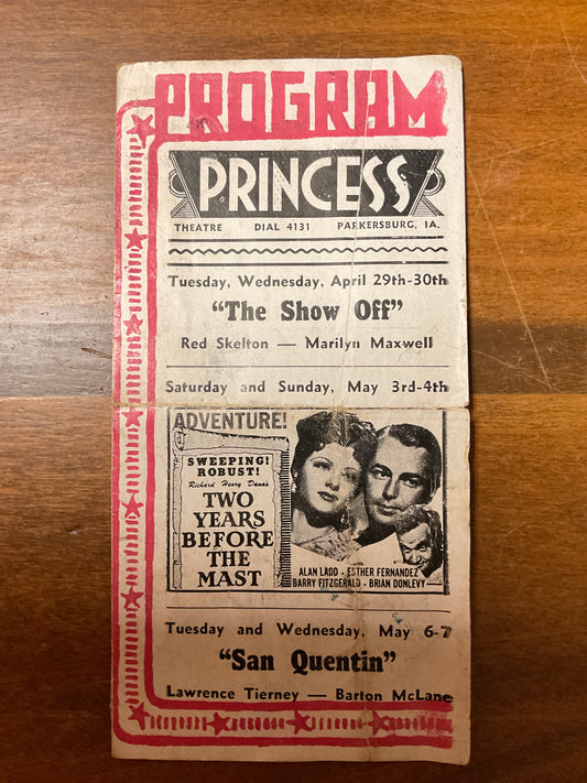 Vtg Program Princess Theater/Parkersburg Ia
