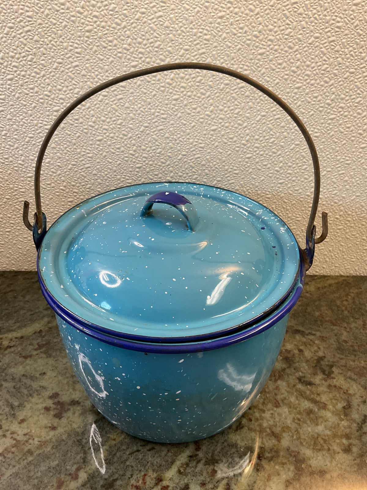 Graniteware Blue & White Berry Bucket and Lid