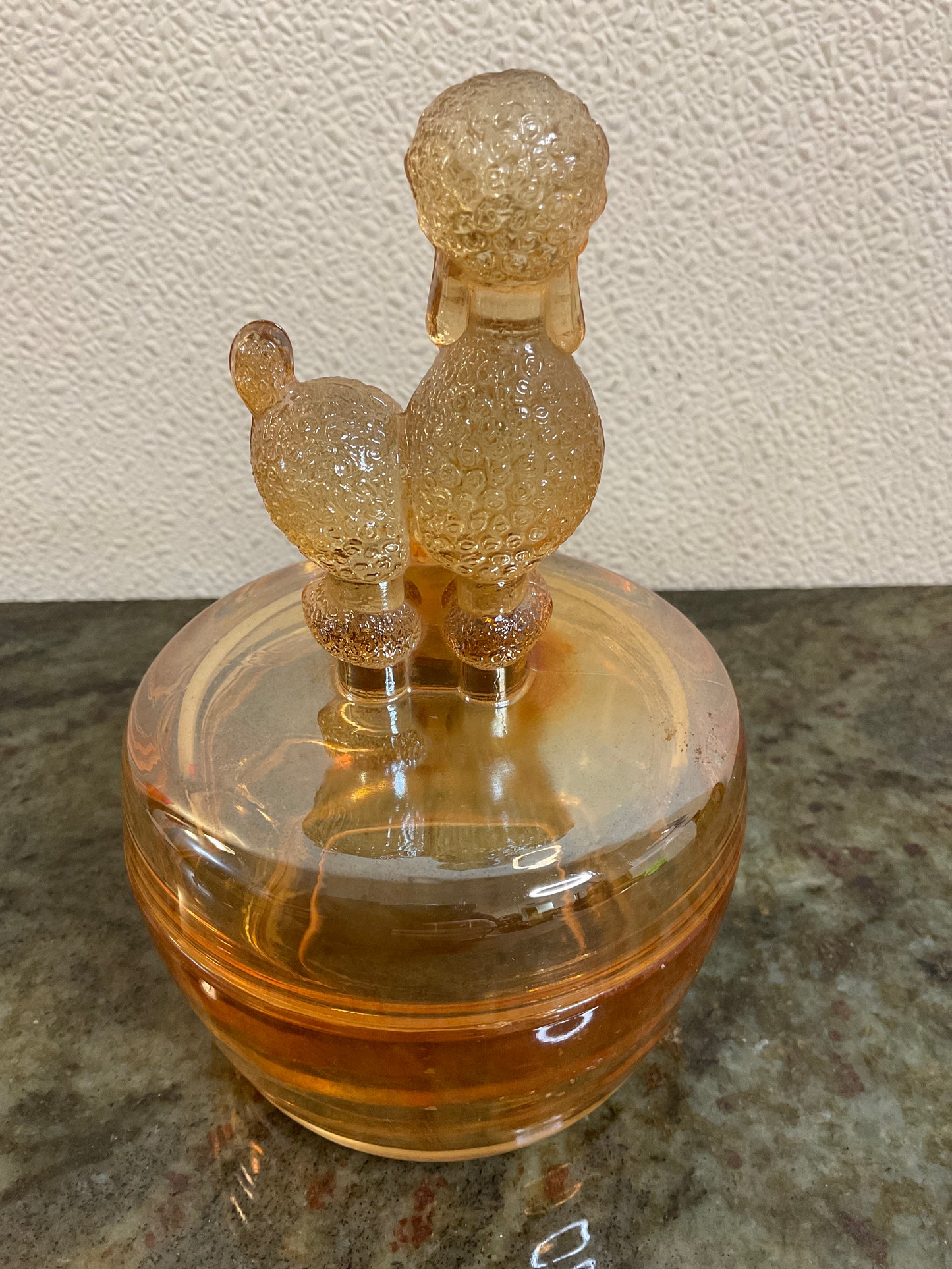 Vintage Jeannette Iridescent Marigold Poodle Powder Jar