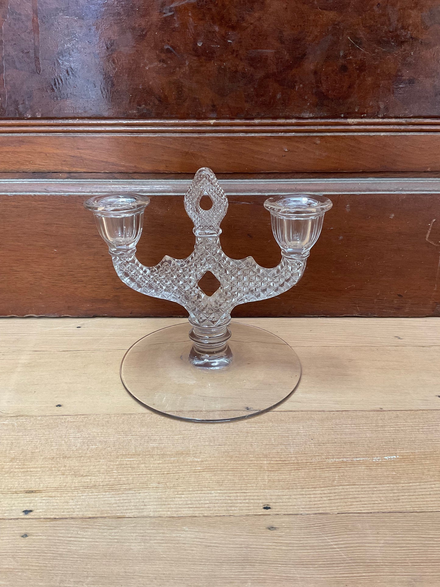 Mid Century Double Arm Crystal Holders Diamond Pattern