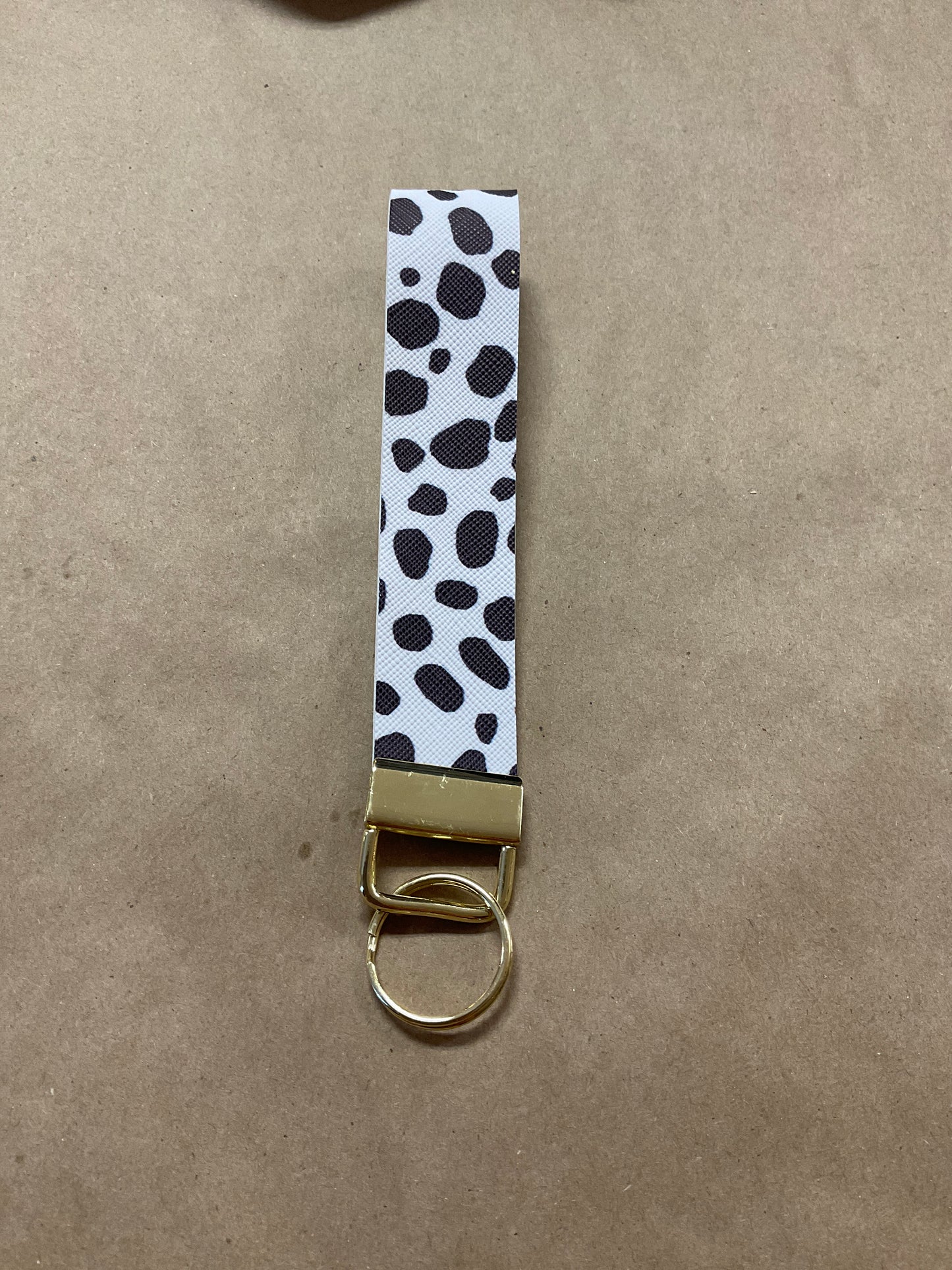 Faux Leather Cow Print Wrist Keychain