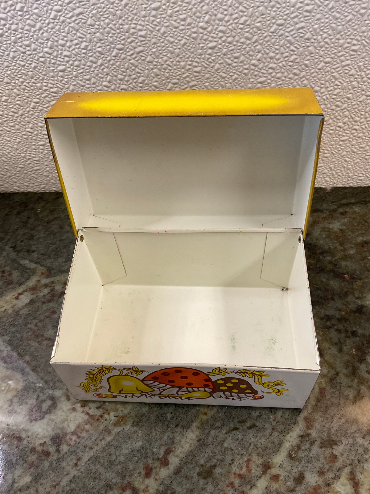 Syndicate Mfg Co 1970’s Metal ‘Merry Mushroom’ Recipe Box