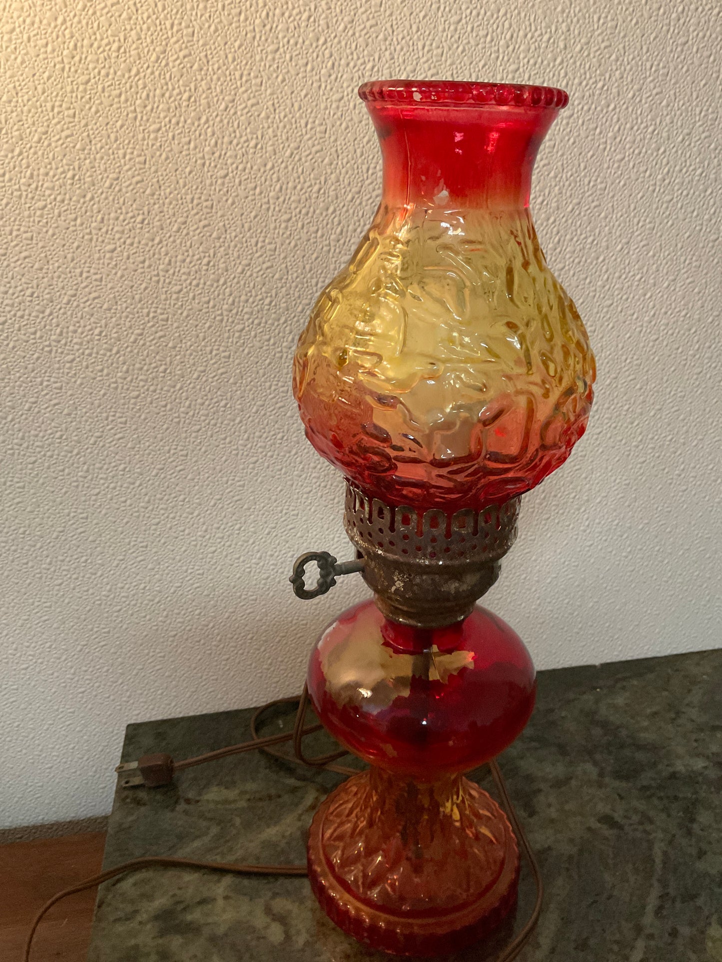 Vintage Red/Gold Glass Electric Lamp