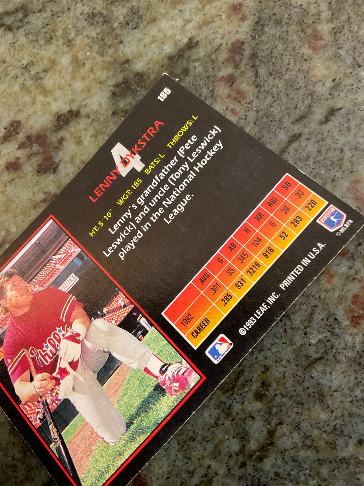Lenny Dykstra 1993 Leaf Baseball Card