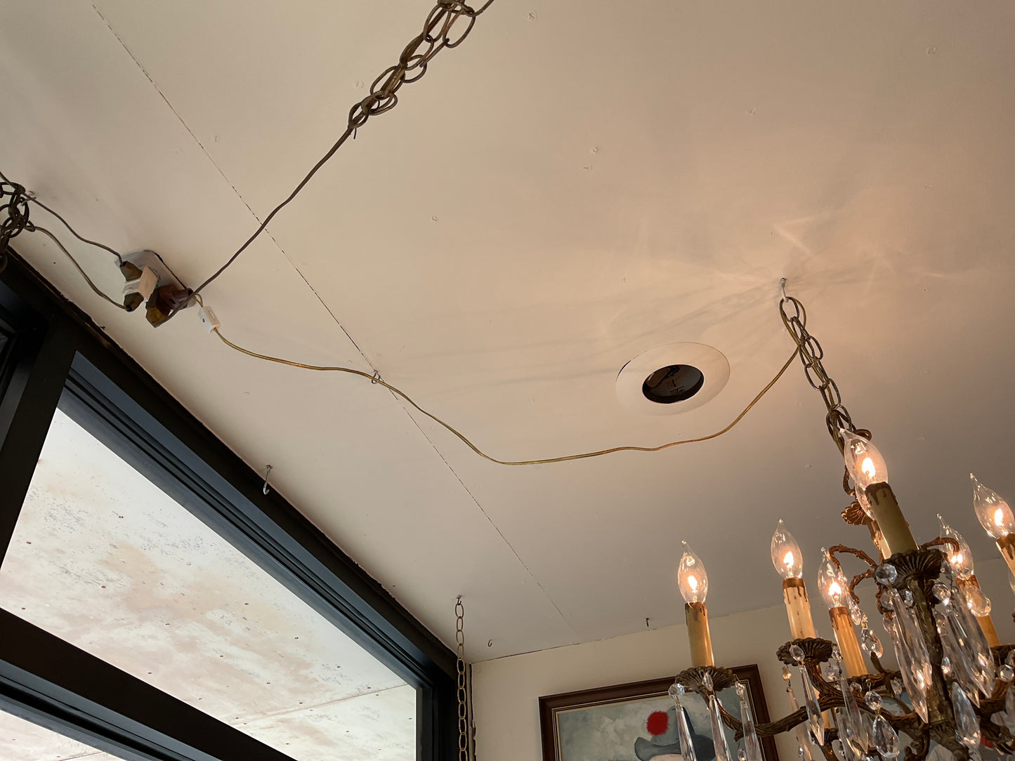 Vintage Brass and Glass Crystal Chandelier