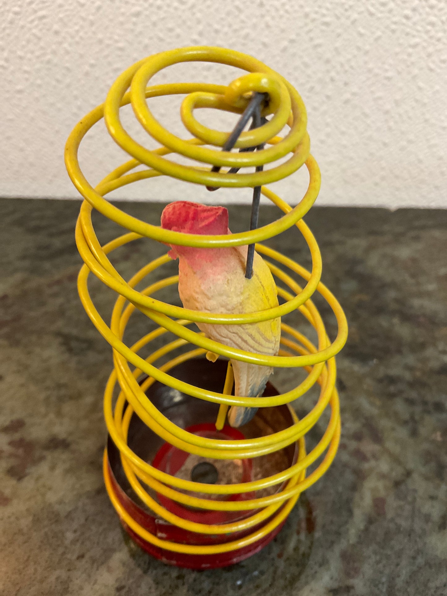 Vintage Celluloid Bird In Spiral Cage