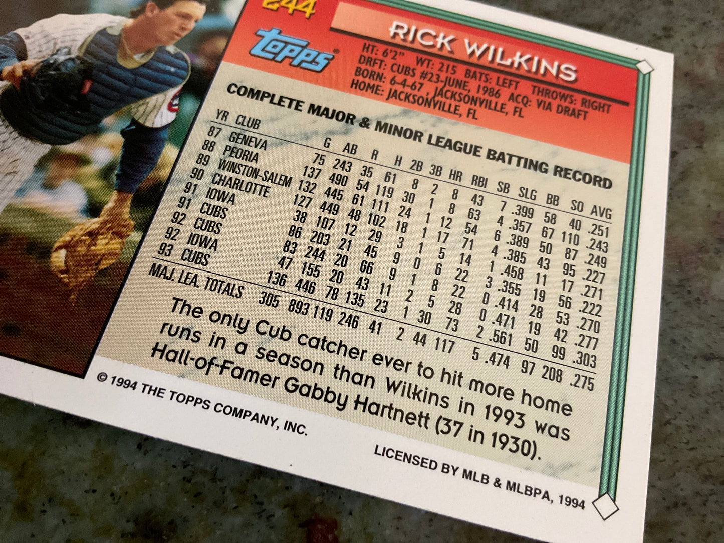 1994 Topps Gold Rick Wilkins Baseball Card