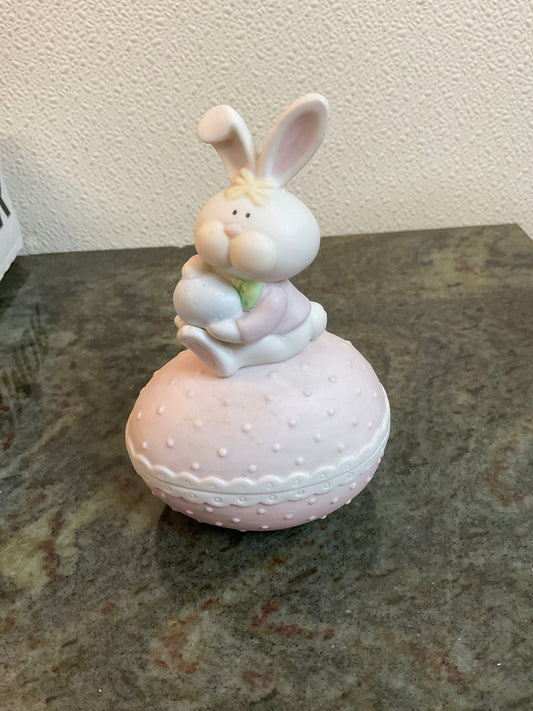 Vintage Ceramic Bisque Bunny Trinket Box