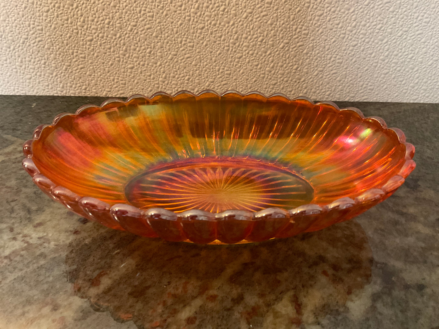 Marigold Carnival Glass Oval Bowl