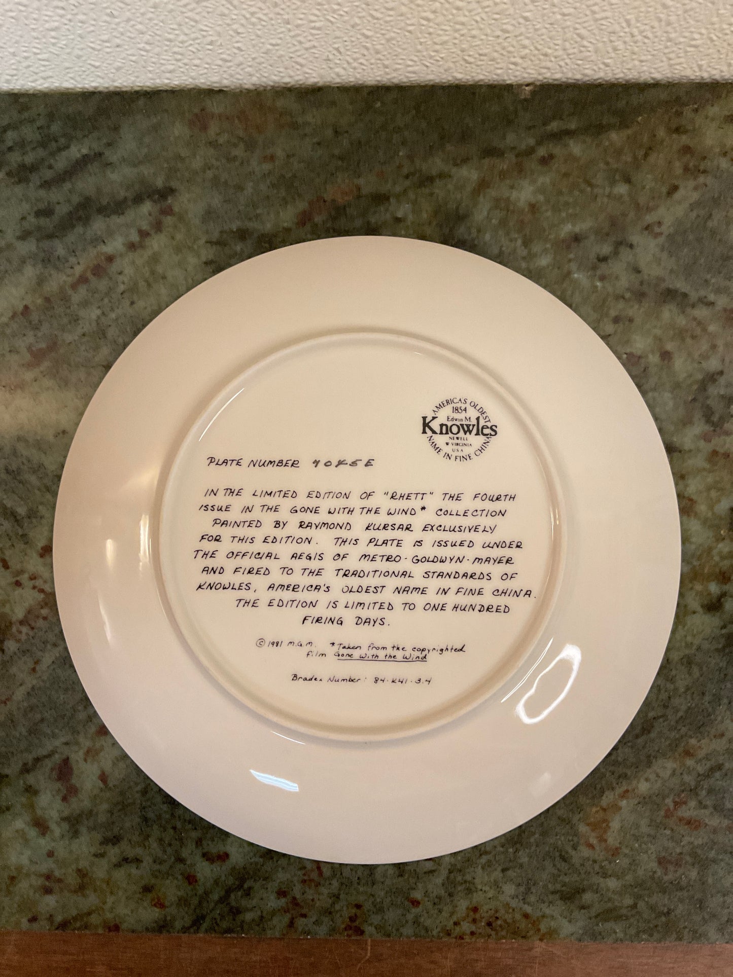 Knowles Gone With The Wind Rhett Collector Plate