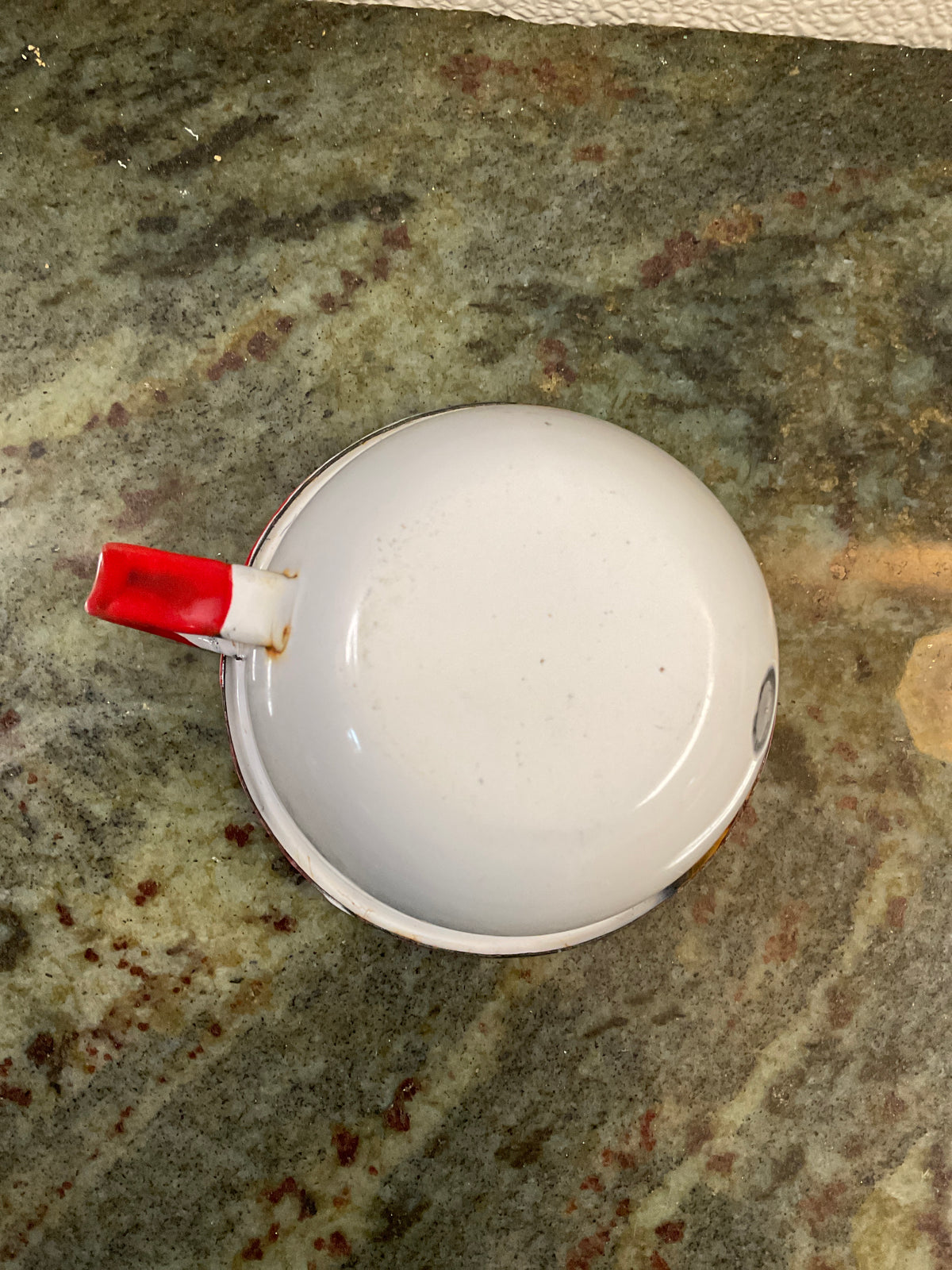 Vintage Redand White Enamel Tea Cup