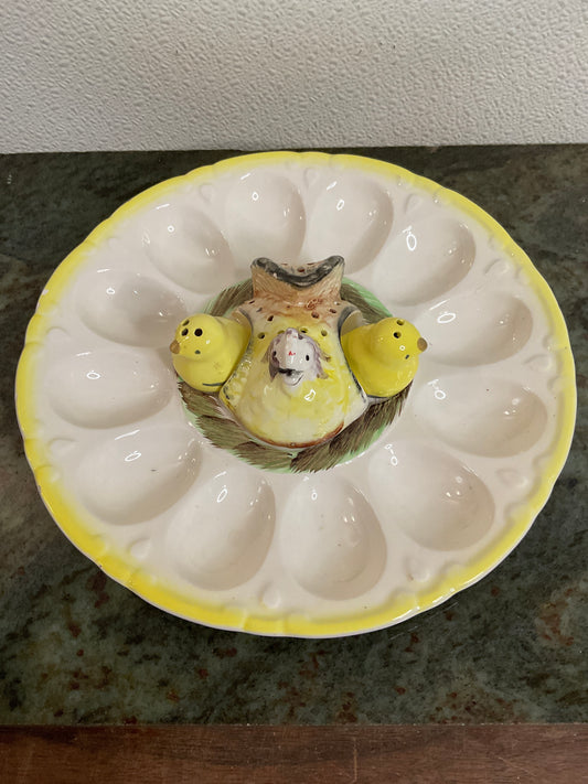 Vintage Figural Hen And Chicks Deviled Egg Platter