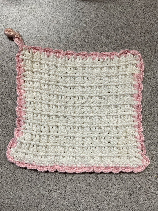 Vintage White and Pink Pot Holder