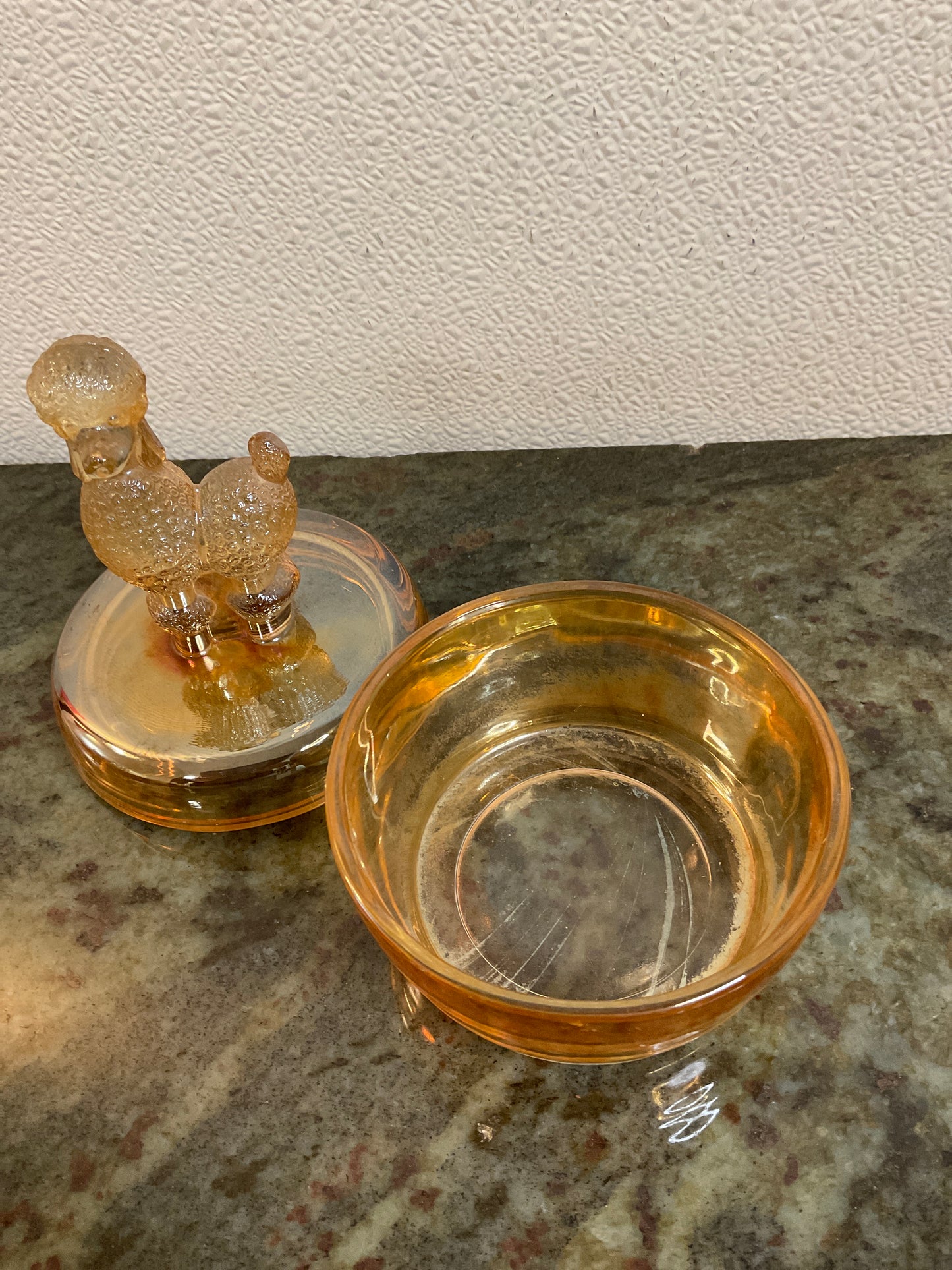 Vintage Jeannette Iridescent Marigold Poodle Powder Jar