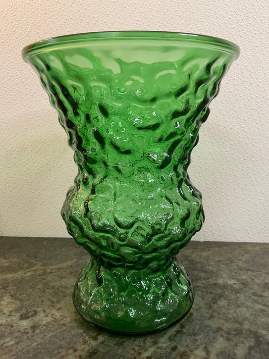 Emerald Green Crinkle Glass Vase