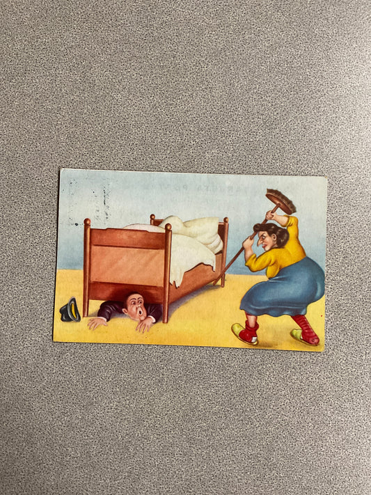 Vintage Postcard-Man Under Bed