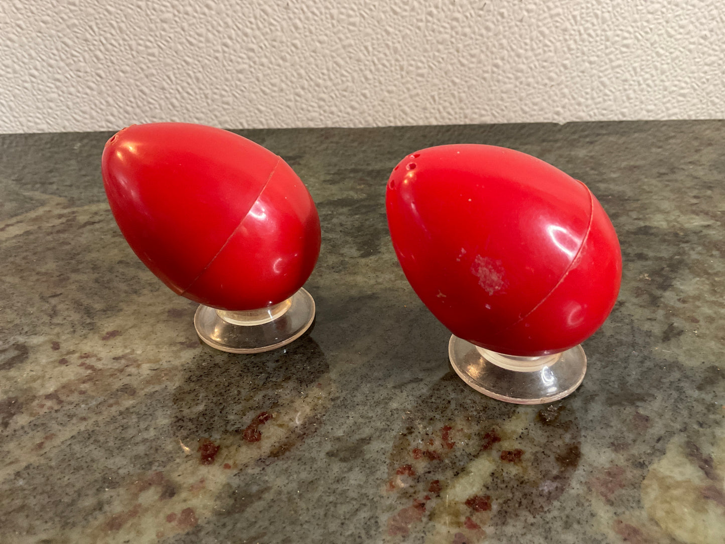 Salt & Pepper MCM Red Plastic Egg Shaped