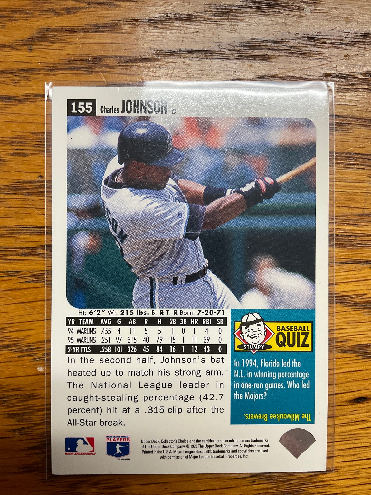 Baseball Card  Rookie Charles Johnson
