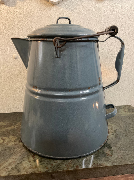 Vtg Gray Enamel Kettle Pot