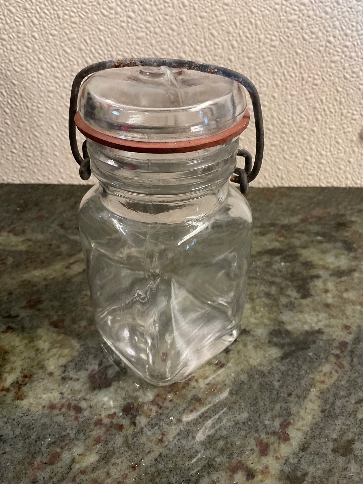 Vintage Small Square Clear Glass Jar