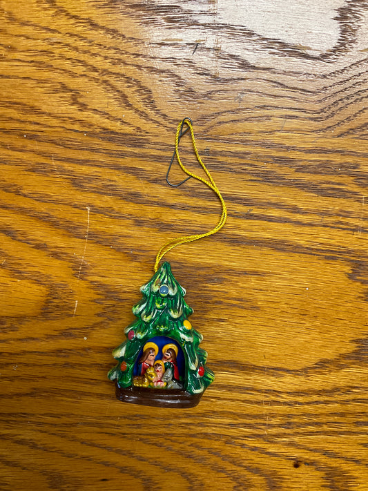 Ceramic Christmas Tree Ornament with Nativity Scene