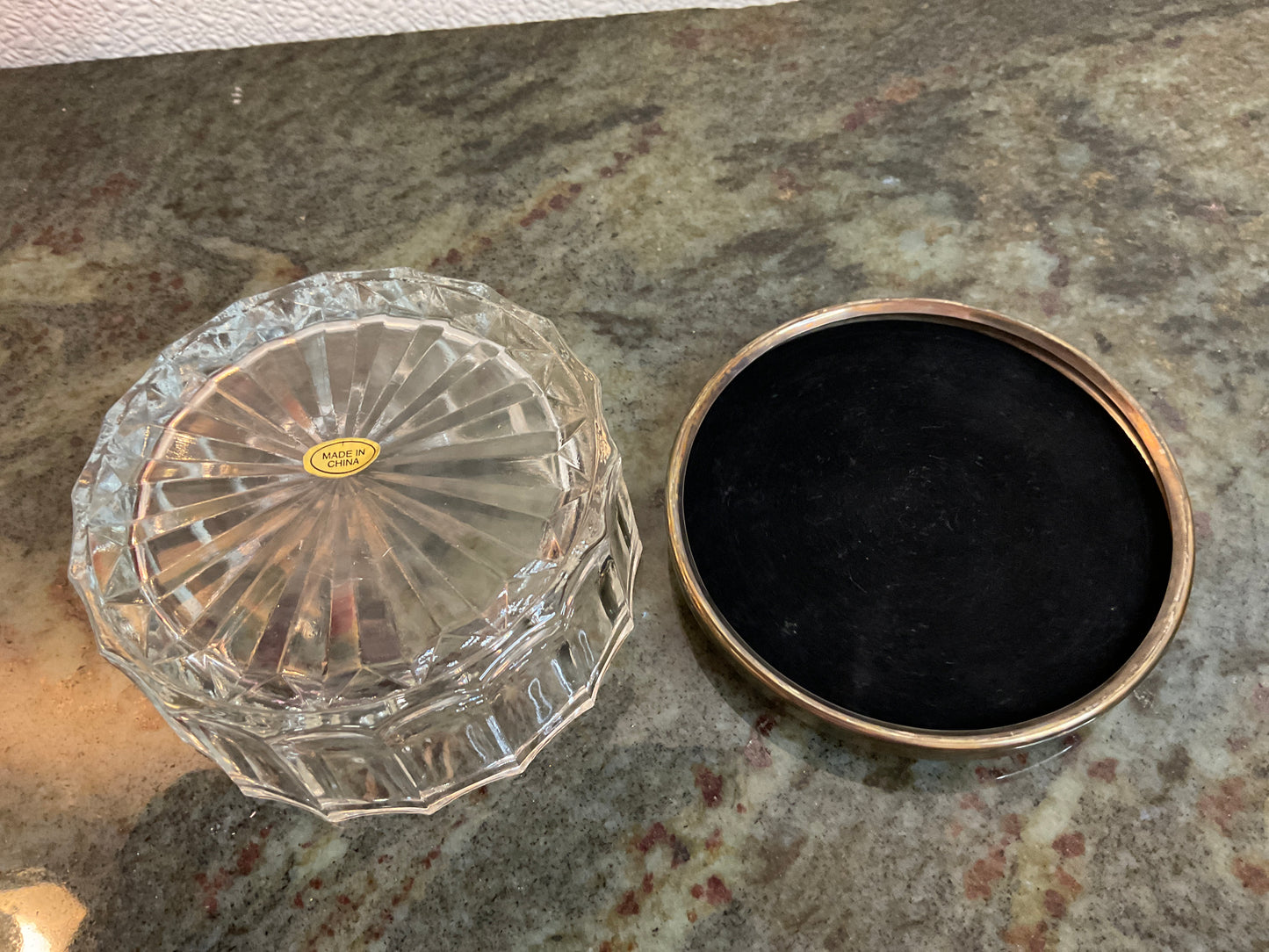 Vintage Round Trinket Box Glass/SilverPlate