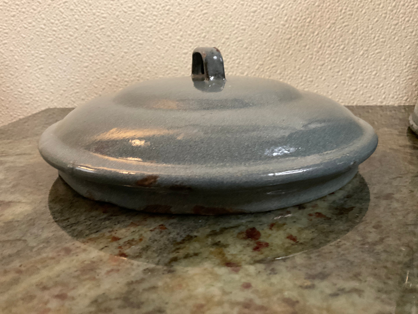 Vtg Gray Enamel Kettle Pot