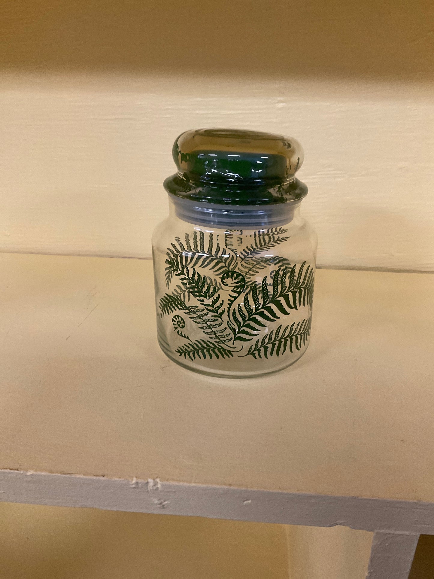 Vintage Glass Green Fern Jar