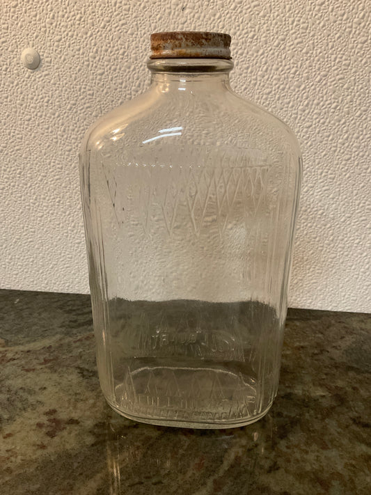 Vintage ‘Fine Vinegar’ Glass Embossed Bottle with metal Cap