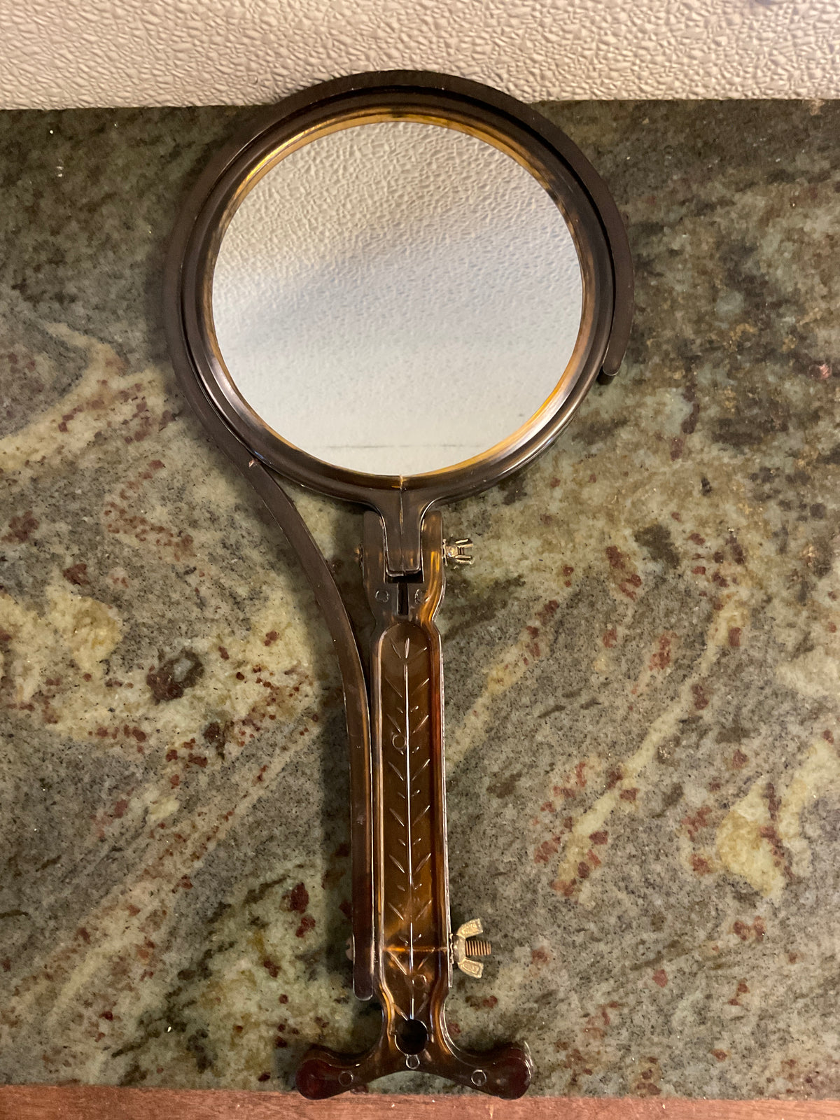 Vintage Amber Brown Hinged Handheld Mirror