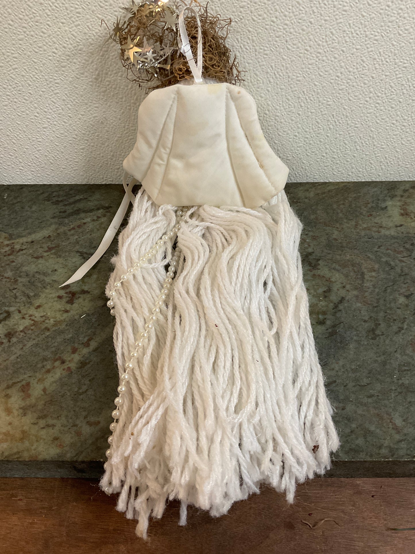 White Yarn Angel With Flowers