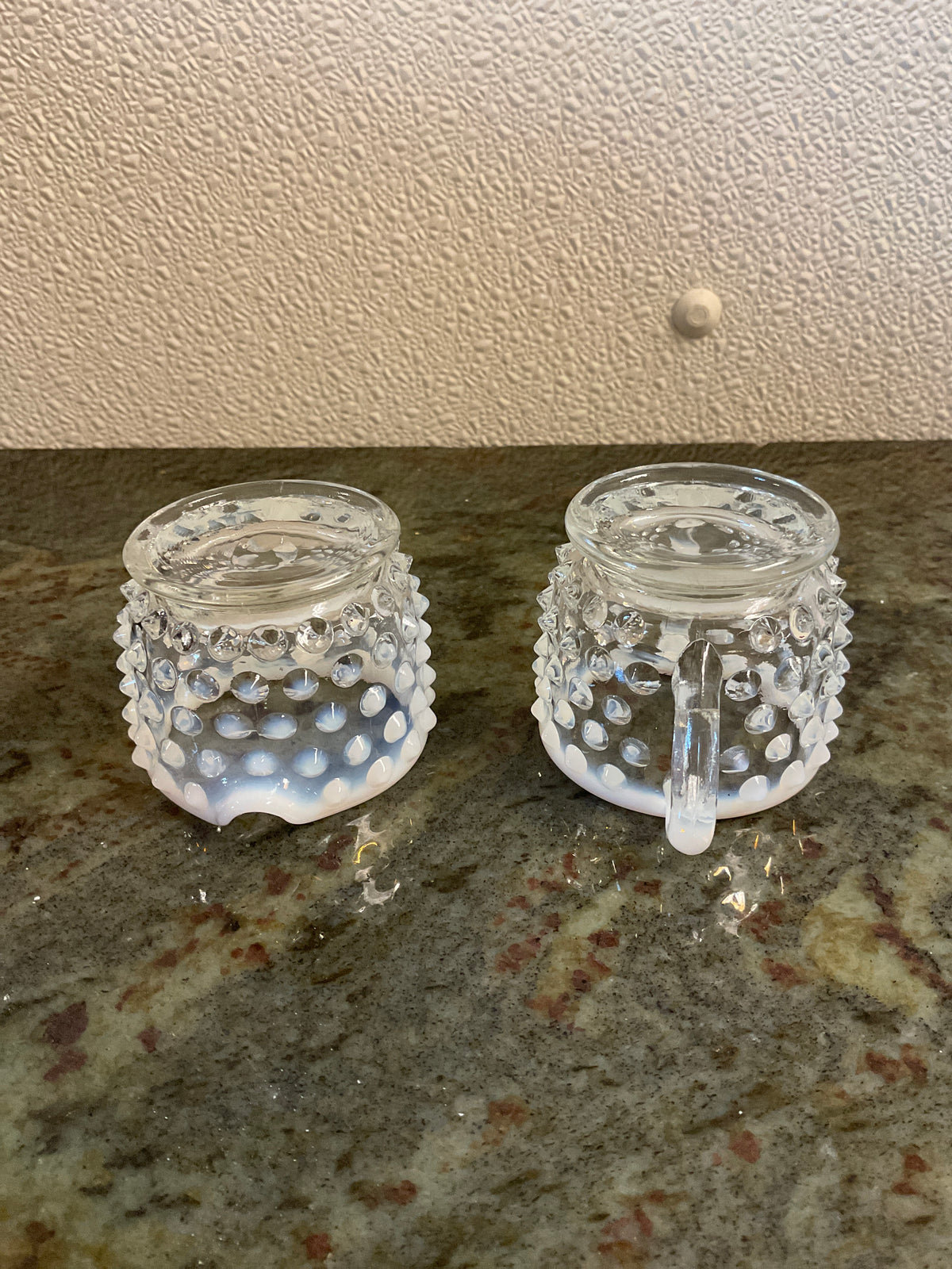 1943 Fenton Miniature Sugar And Creamer Hobnail Opalescent
