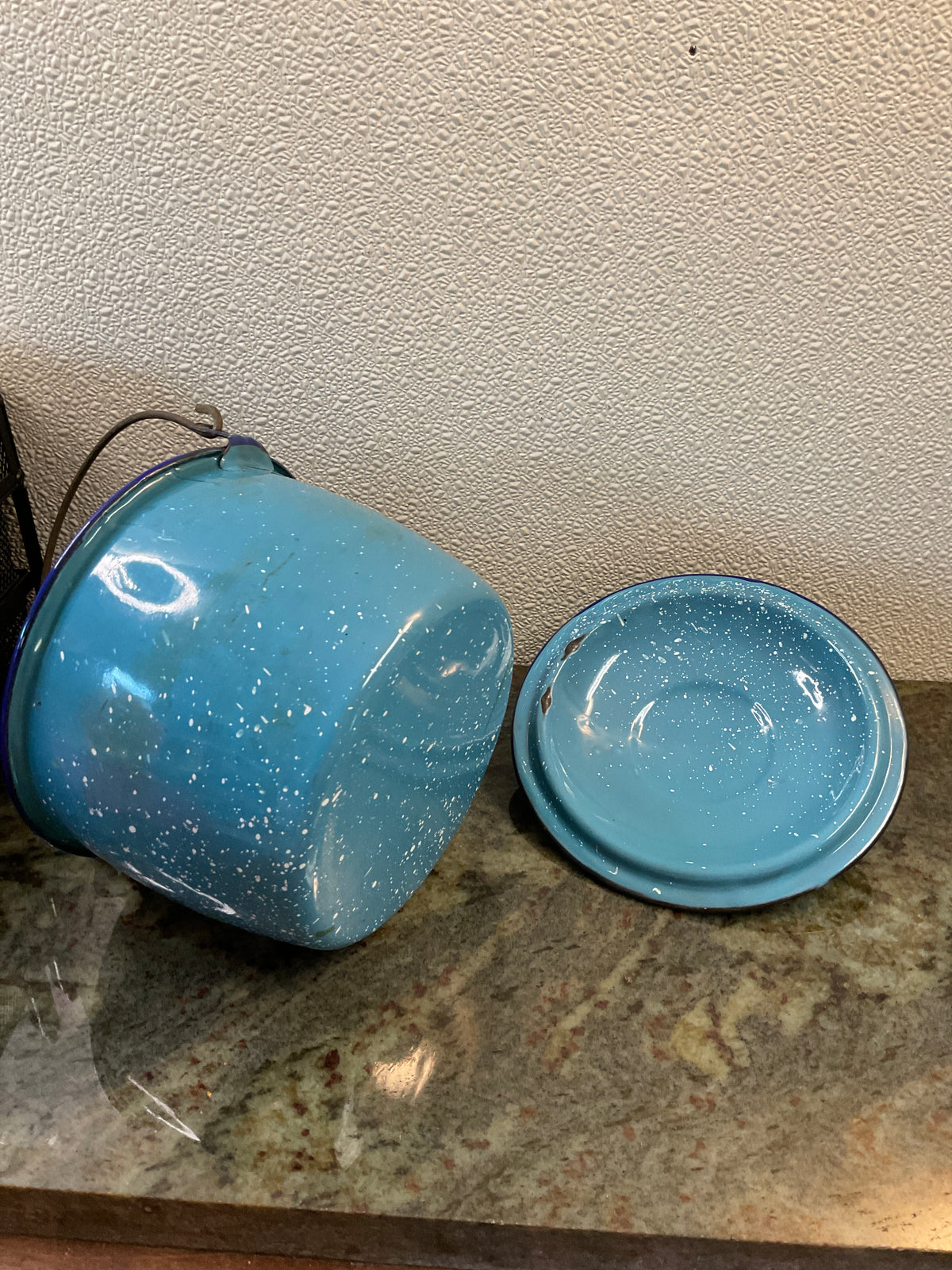 Graniteware Blue & White Berry Bucket and Lid