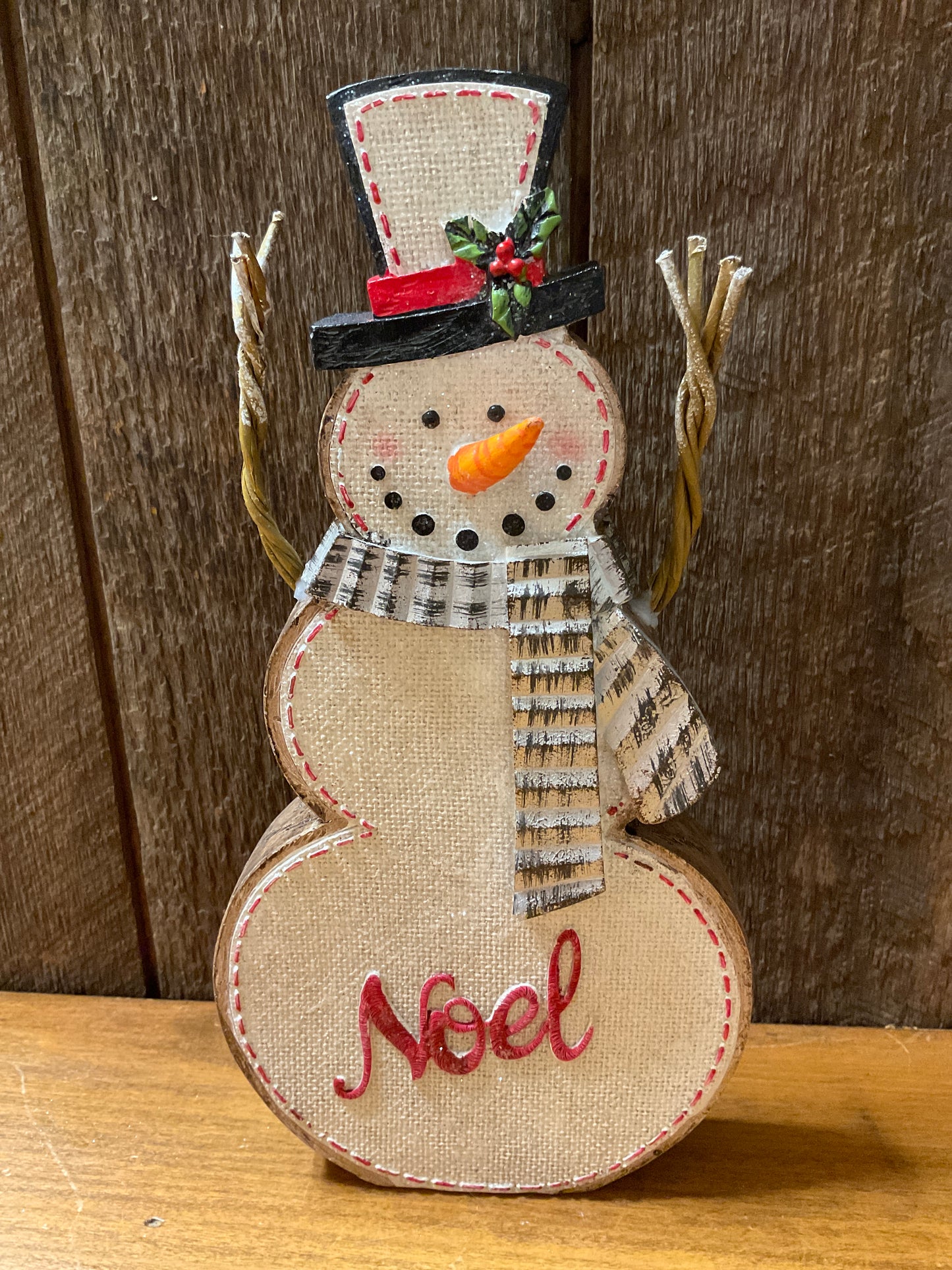 Flat 10” Snowman with arms says Noel