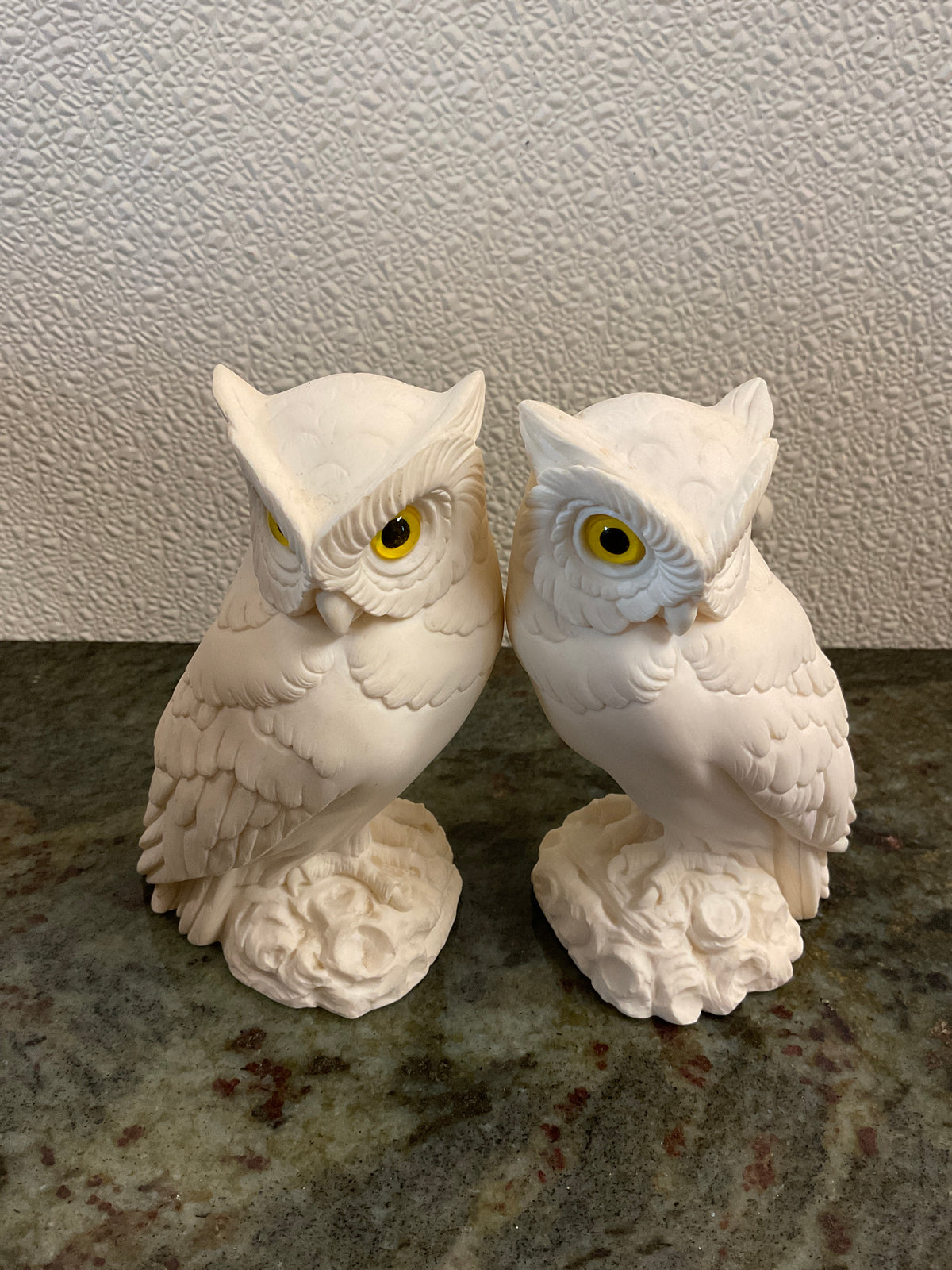 Set of 2 Carved Alabaster Owls