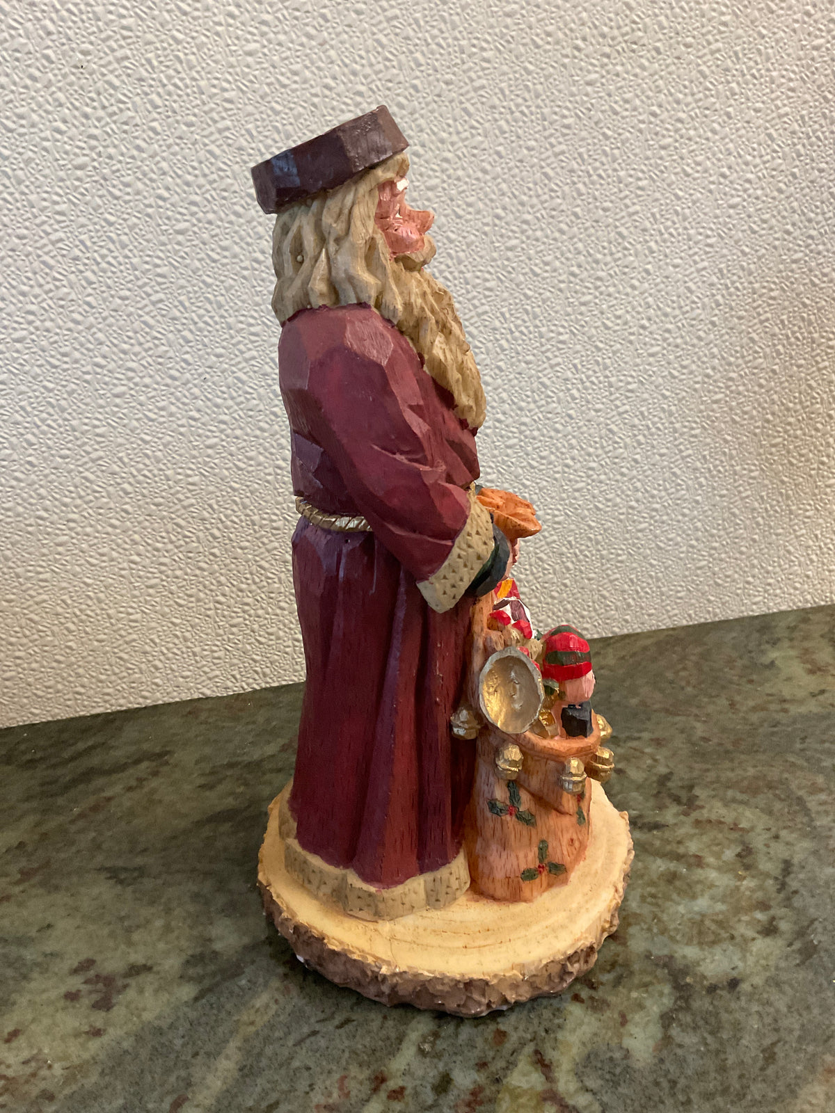 Wood Look Resin Santa Figurine