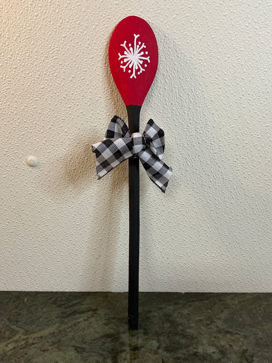 16” Snowflake Red/Black/Bow Wood Spoon