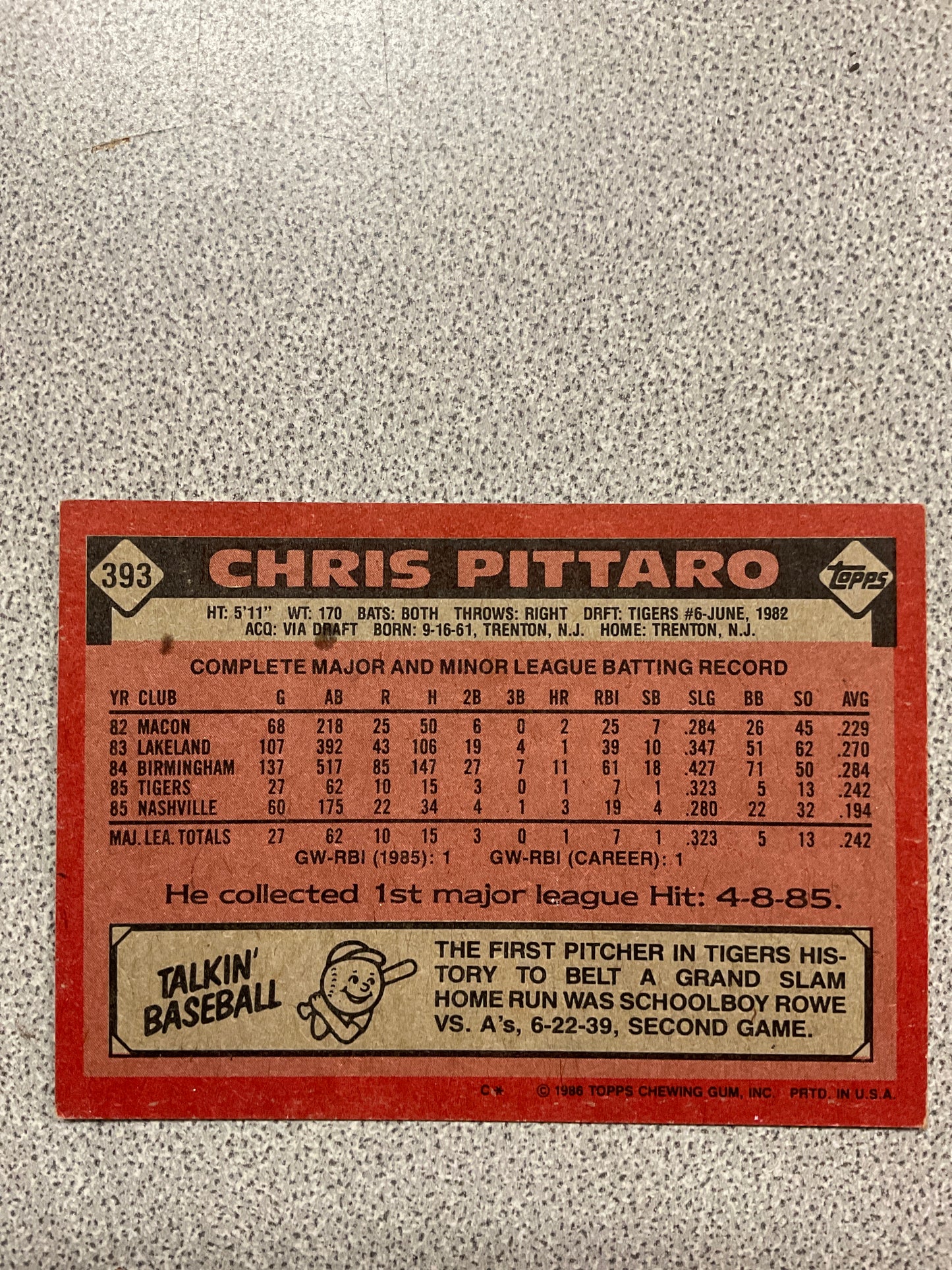 Baseball Card Chris Pittaro