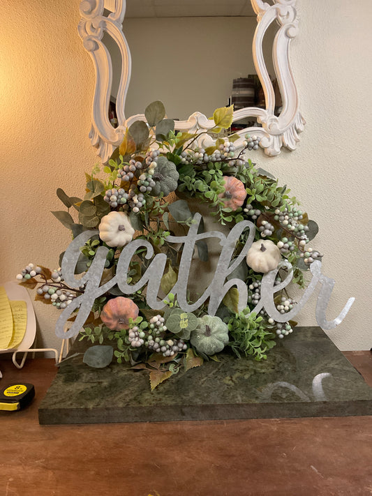 Fall Wreath With Metal Gather Sign