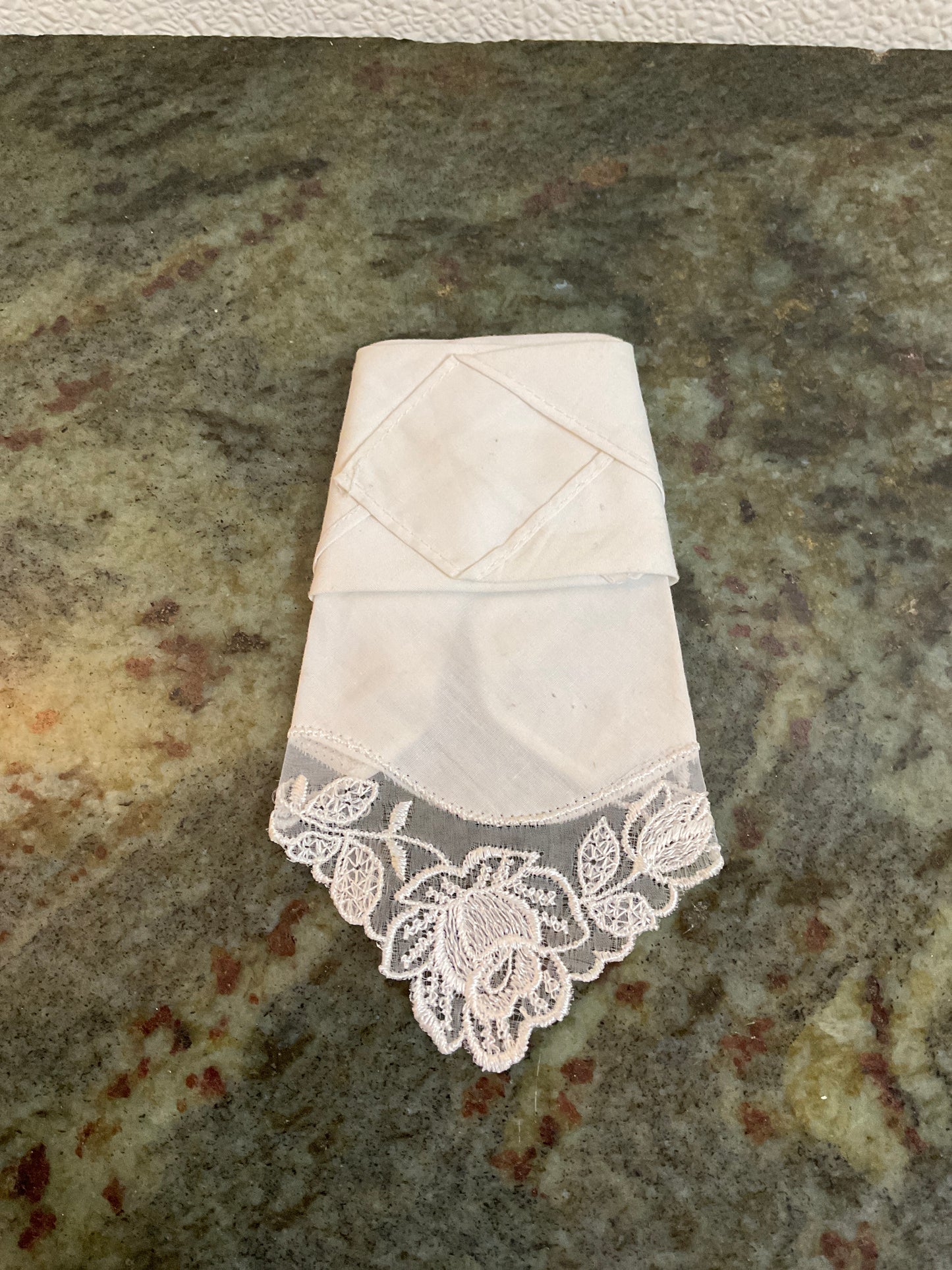 Vintage Folded White Pocket Hankie With Lace