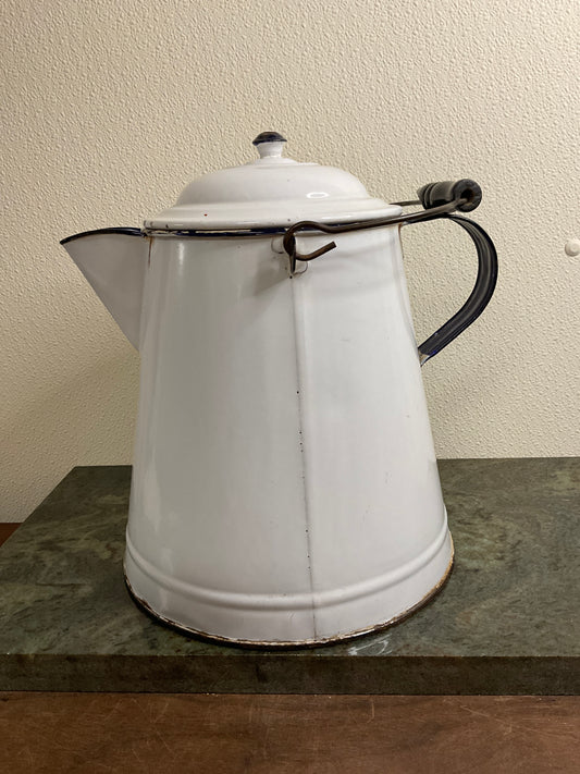 Vintage White Enamel Cowboy Coffee Pot/Kettle