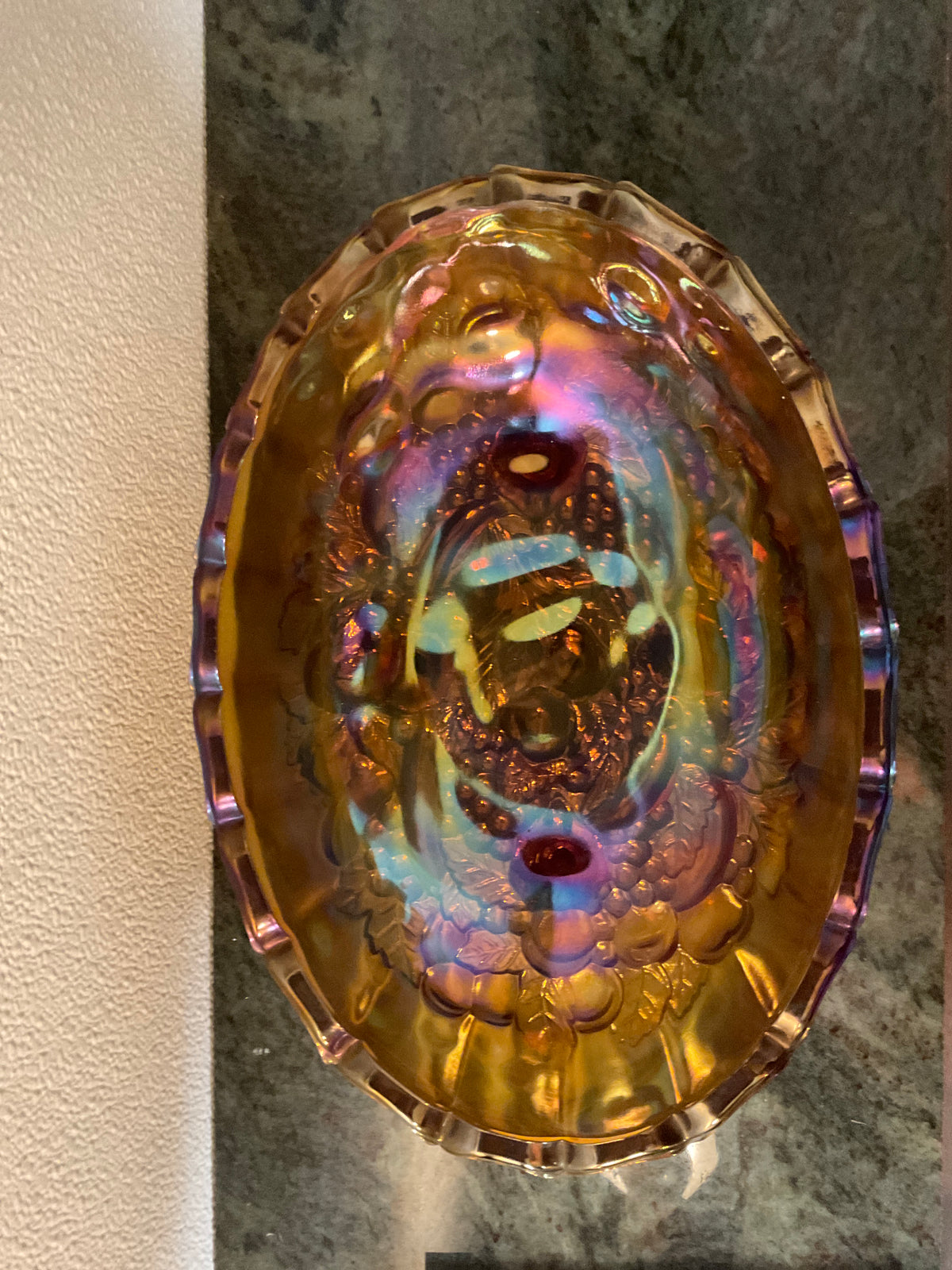 Indiana Glass Harvest Grape Carnival Glass 4 Footed Bowl