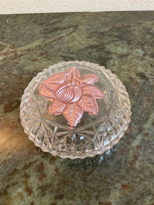 Vintage Glass Vanity Powder Trinket Box
